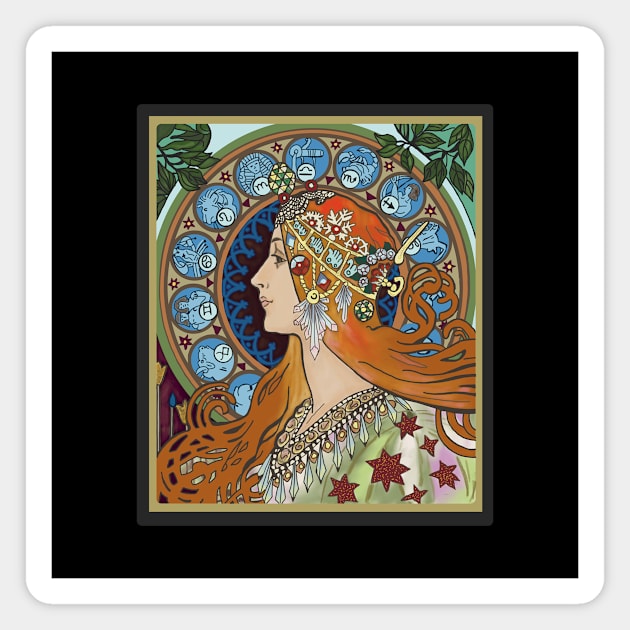 Mucha Lady (on black) Magnet by Soth Studio